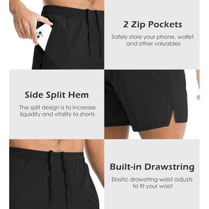 Shorts de sport pour homme FOXA, 5 pouces, séchage rapide, avec poches zippées, pour entraînement, course à pied, athlétisme - Product Image 4
