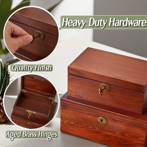 Wooden Storage <b>Box</b> With Lock Rectangular Solid Wood Jewelry <b>Box</b> Durable Covered Storage Solution - Product Image 4