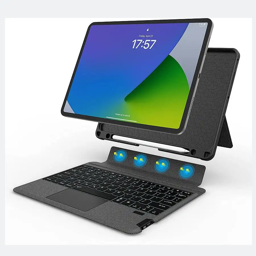 Manyetik tablet kapak kalemlik 7 renk arkadan aydınlatmalı trackpad deri kablosuz klavye ipad kılıfı hava 3 10.5 10.2 ipad pro 12.9