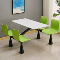 Ensemble table et chaises de cantine moderne 4 places, plateau en bois, sièges en plastique, base en métal, facile à nettoyer, pour cantine scolaire, personnel et salle à manger