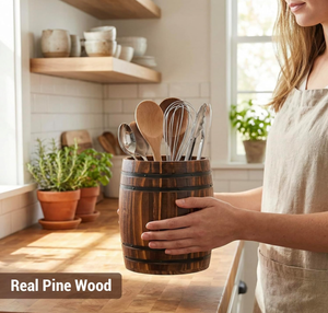 Support d'ustensiles de <span class=keywords><strong>cuisine</strong></span> en bois brûlé, design baril à vin, style vintage rustique, personnalisé et économique - Product Image 4