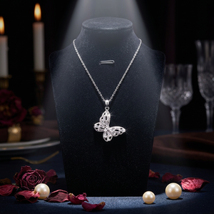 Collana girocollo con ciondolo a forma di farfalla in acciaio inossidabile per donna, catena a maglie alla moda con zirconi, placcata oro/argento. - Product Image 5
