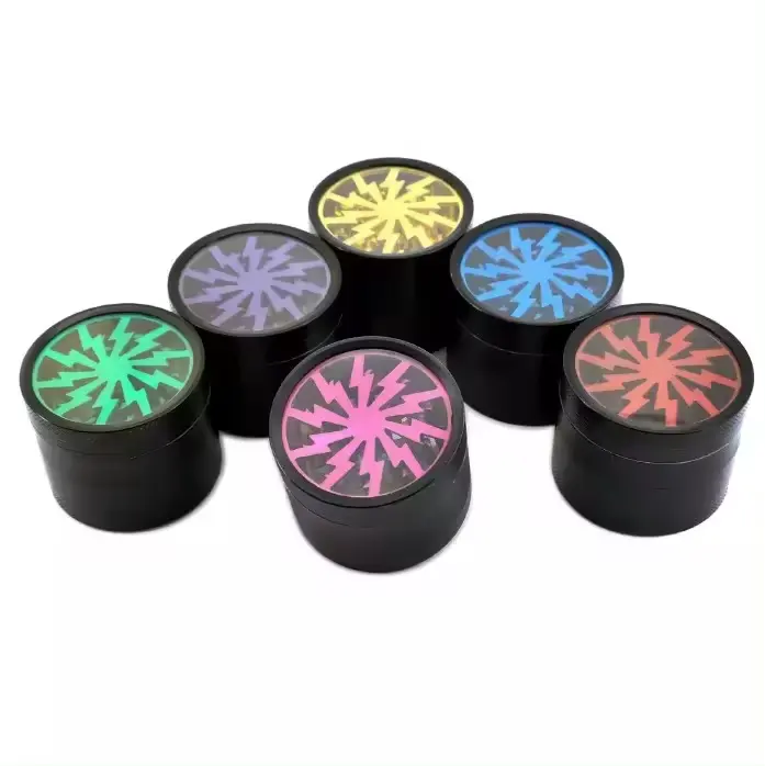 2.5 Inches 4 Parts Lightning 63mm Multi Colors Smoking Crusher Zinc Alloy Metal Custom Tobacco Herb Grinder