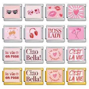 Bracciale Modulare Rosa con Charms Italiani, Maglie in Oro e Argento, Charms Italiani Rosa Ciliegia Amore, Maglie per Bracciale Fai da Te Artigianali - Product Image 1