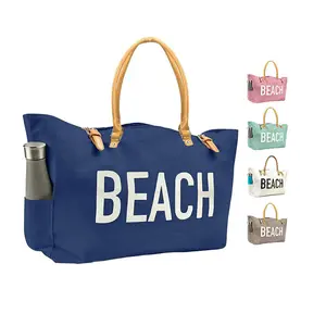 Großhandel Custom Große Kapazität Mode Wasserdicht tote einkaufstasche Leinwand Strand Tasche Mit Leder Griffe