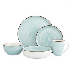 Service de table en céramique peint à la main, bleu ciel moderne, écologique, directement de l'usine, porcelaine personnalisée pour restaurant et mariage - Product Image 1