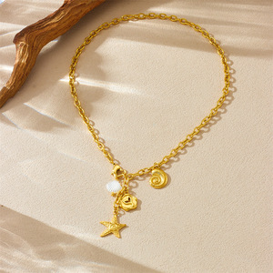 European American Fashion Ocean Style Starfish <b>Seashell</b> Gold Plated Stainless Steel Chain <b>Necklace</b> Jewelry Gift - Product Image 3