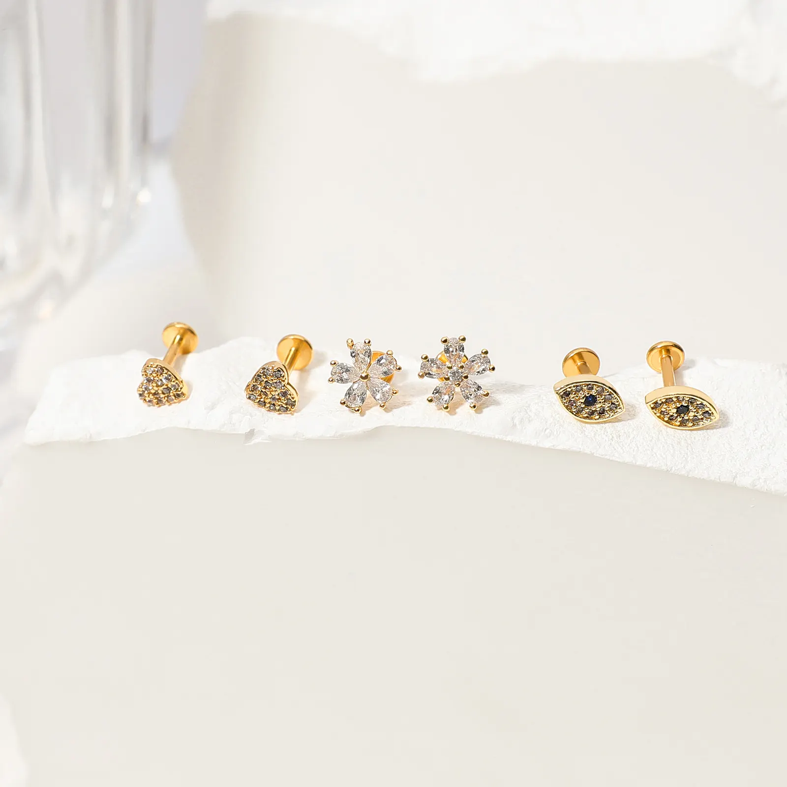 Edelstahl Knorpel Gold Silber Herz Blume Piercing Schmuck Gemischt 3 Farben 18 Karat Vergoldung Schmuck