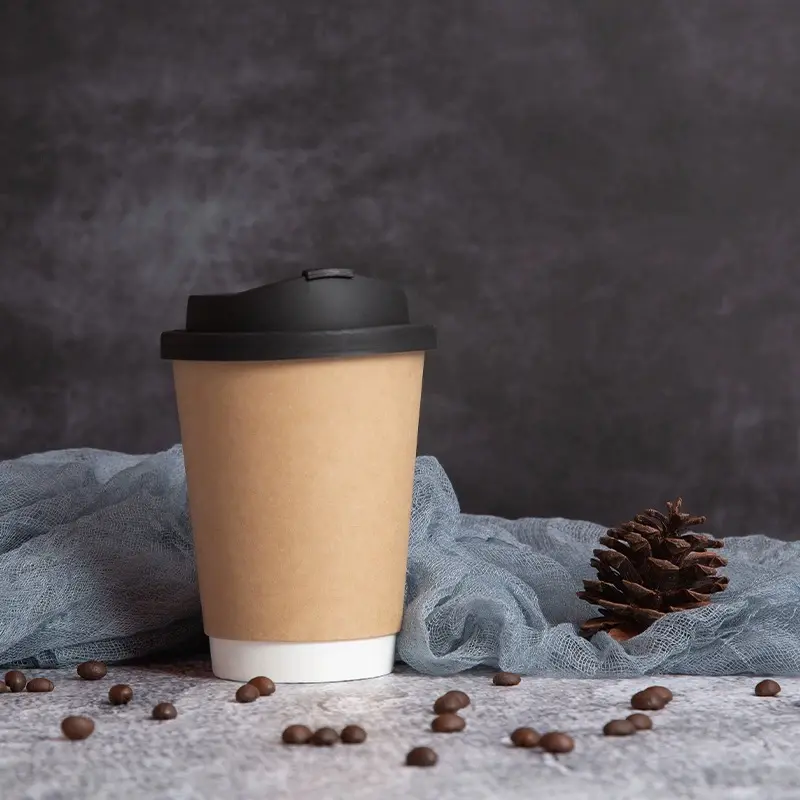 도매 6 온스 8 온스 뜨거운 음료 용 뚜껑이있는 종이 랩 컵에 맞춤형 일회용 이중 벽 커피 인쇄