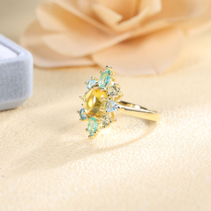 Anillo Kirin de <span class=keywords><strong>Plata</strong></span> 925 Chapado en Oro de 14K con Piedras de Circonita Cúbica <span class=keywords><strong>Amarilla</strong></span> en Forma de Racimo Floral, Anillos de <span class=keywords><strong>Plata</strong></span> 925 de Lujo Resistentes al Agua - Product Image 3