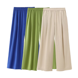 <b>Women's</b> Vintage <b>Summer</b> <b>Pants</b> High Elastic Waist Breathable Chiffon Material Casual Anti-Static Flat Design Plain Dyed Ankle - Product Image 1