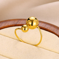 Bijoux en acier inoxydable plaqué or 18K Go Party bagues à double boule ronde et perle bagues à ouverture réglable pour femmes et filles