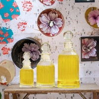 Diffuseur de parfum en verre cylindrique transparent, flacon vide avec design côtelé de style vintage, bouchon en liège, flacon de parfum réutilisable