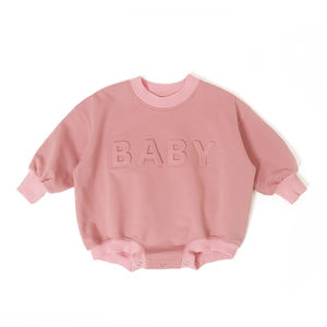 Nouvelle Combinaison Bébé Unie à Manches Longues Personnalisée avec Broderie en Relief, Combinaison Bébé à Col Rond en Coton pour Nouveau-né - Product Image 4