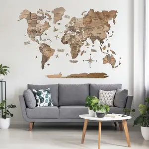 Mapa del mundo de madera 3D con retroiluminación, mapa de viaje mundial