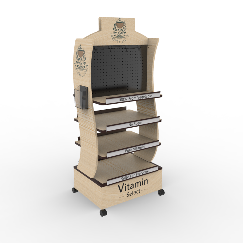 4-Layer Laminated Wooden Display Rack Vitamin Model with 2-Sided Stand for Floor Storage and Retail Shelf Display — view 4