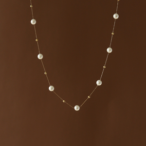 Collar de Cadena de Eslabones Geométricos Chapado en Oro de 18K de Alta Calidad, Acero Inoxidable, Imitación de Perlas, Elegante, Moderno, con Logotipo Personalizado, Unisex - Product Image 1