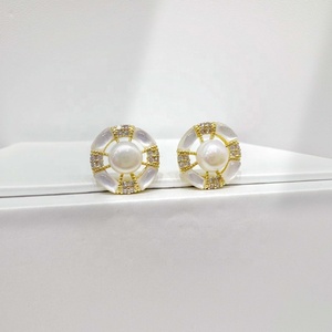high quality plata 925 sterling silver gemstone round earring luxury wedding pearl korean vintage 18k gold earrings - Product Image 1