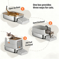 Bac à litière pour chat entièrement fermé en acier inoxydable OEM, grande capacité, contrôle des odeurs, toilette pour un accès facile aux accessoires de litière pour chat