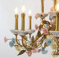 Lustre en céramique avec pendentif en forme de fleur, style vintage, en laiton antique, style campagnard français, pour îlot de cuisine