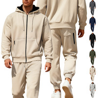 Ensemble de survêtement décontracté pour homme, hiver, couleur unie, 100% polyester, doublure polaire, fermeture éclair ornée de strass, à capuche, manches longues, pour le quotidien