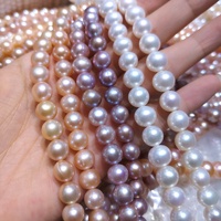 Perles d'eau douce naturelles presque rondes de 8-9 mm, haute brillance, perles en vrac, vente en gros pour la fabrication de colliers