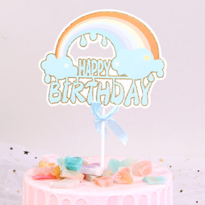 Trẻ Em Của Màu Hồng Bánh Sinh Nhật Toppers Chèn Đầy Màu Sắc Cầu Vồng Bảy Lá Cờ Cho Giáng Sinh Trang Trí Loạt Bởi Cầu Vồng Cô Gái - Product Image 3