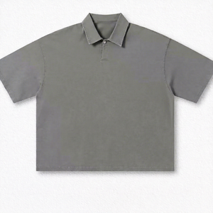 Polo en coton délavé vintage pour homme, manches courtes, couleur unie, logo personnalisé, streetwear décontracté - Product Image 1