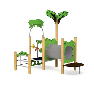 Aire de jeux extérieure pour enfants, design <span class=keywords><strong>cabane</strong></span> forestière, avec panneaux compacts HPL de sécurité professionnelle et tunnel à <span class=keywords><strong>balançoire</strong></span> - Product Image 3