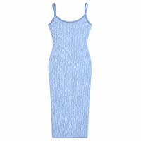 Robe moulante trapèze en maille de laine bleu clair pour femme, bretelles spaghetti, sans manches, mi-longue, extensible, jacquard, sexy, été, OEM ODM