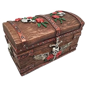 Оптовая продажа, изготовленный на заказ, модный подарок с черепом, шкатулка для ювелирных изделий из смолы под старину, сундук с сокровищами