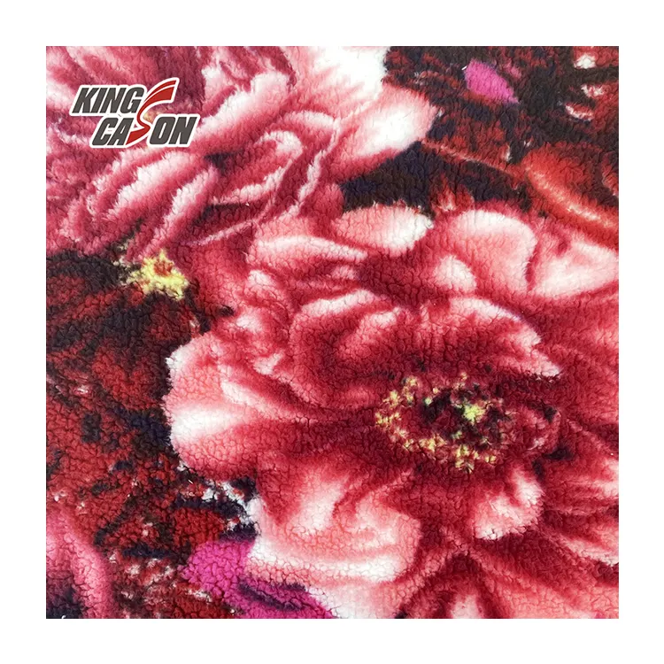 Kingcason 중국 공장 100% 폴리에스터 빨간 꽃 인쇄 coquettish 셰르파 양털 직물 여성 재킷 코트 담요 잠옷