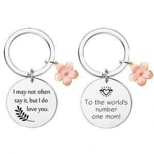 Porte-clés rond en acier inoxydable avec motif floral et dessin animé, idéal pour la fête des Mères et les cadeaux entre amis – Vente Flash - Product Image 1