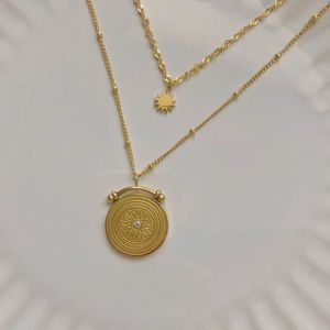 Collier Double couche en acier inoxydable plaqué or 18k, pendentif romain boussole Vintage <span class=keywords><strong>2023</strong></span> - Product Image 4