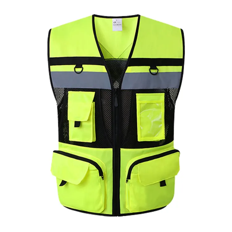 Reflective Vest Jacket Strip Fabric Construction custom logo Security Safety Vest High Visibility Work Reflective Clothing
