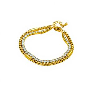 Pulsera de Regalo J Punk Hip Hop con Cadena y Eslabones Apilables de Varias Capas con Piedras Naturales y Engaste de Gancho - Product Image 1