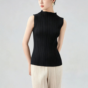 Chaleco Plisado Miyake sin Mangas con Cuello Alto para Mujer, Estilo Casual Diario, 100% Poliéster Ecológico, Venta al Por Mayor - Product Image 1