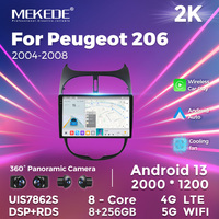 MEKEDE-Reproductor multimedia con Android para coche, Radio con navegación GPS, 8 núcleos, 8GB + 256GB, para Peugeot 206 2004-2008, ADAS, DVR, TPMS