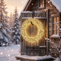 Guirlande de Noël LED 3D pré-éclairée, étanche IP44, en fil métallique circulaire, lumière blanc chaud, décoration extérieure pour jardin, cour, pelouse