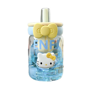 Kitty Glass <b>Water</b> <b>Bottle</b> 660ml With Straw Cartoon Design For Travel - Product Image 5