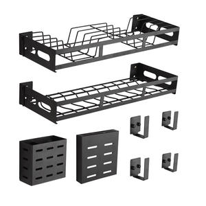 ชั้นวางของติดผนังสำหรับห้องครัว Gao Wenhai สีดำเคลือบผง แข็งแรง ทนทาน ไม่ต้องเจาะติดตั้ง รูปทรงสี่เหลี่ยมผืนผ้า - Product Image 1