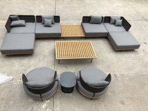 Set Sofa Jati Kuat Desain Italia Luar Ruangan Sofa Bentuk L Kayu Jati Set Sofa Modul untuk Taman Hotel