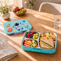 Boîte à lunch scolaire en acier inoxydable avec logo personnalisé, 3 compartiments, 776 ml, coque intérieure en PP, acier 304, pour la préparation des repas