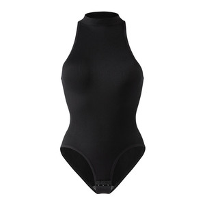 Body de yoga de punto acanalado con cuello alto para mujer, sin mangas, espalda cruzada, ajuste ceñido, prenda básica moldeadora para uso diario - Product Image 6