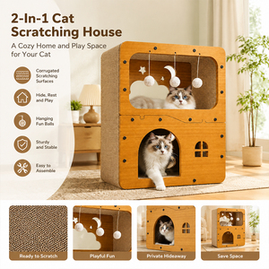 Poland Stock 45x26x51cm 2-Storey Wooden <b>Cat</b> Villa Vertical <b>Scratcher</b> Open Back EU fast delivery - Product Image 2