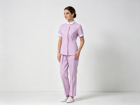 Ensemble d'uniformes infirmiers pour femmes en coton et polyester tissé, col mandarin rose, taille cintrée, pour hôpital et clinique