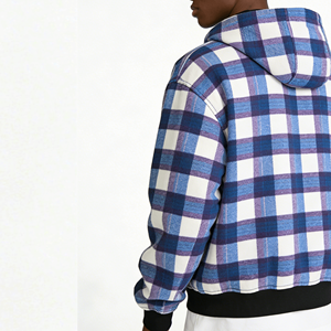 Sudadera con Capucha Personalizada 100% Algodón <span class=keywords><strong>para</strong></span> Hombre, Diseño Reversible de Franela Doble a Cuadros con Cremallera, Estilo Vintage Lavado a la Piedra, Moda Urbana - Product Image 4