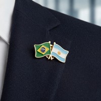 Broche en métal OEM à double drapeau ondulé, design moderne et antique, drapeau croisé Brésil Argentine, émail dur, cadeau diplomatique
