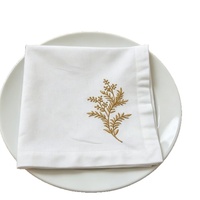 Napperons carrés en lin-coton brodés style vintage, motif feuille dorée, pour la maison