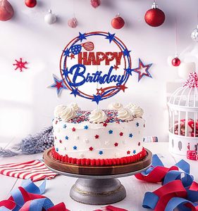 Adorno para Pastel de Feliz Cumpleaños del 4 de Julio, Decoración del 4 de Julio, Decoraciones para el Día de la Independencia y el Día de los Caídos, con Brillo Rojo y Azul - Product Image 3